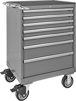 Image of Product. Front orientation. Cabinets. Heavy Duty Bench-Height Drawer Cabinets with Compartmented Drawers, Mobile.