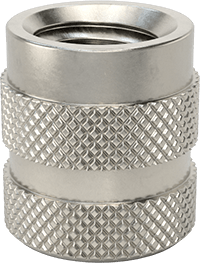 Image of Product. Bottom orientation. Mold-in Inserts for Plastic, Open End, 18-8 Stainless Steel, M6 x 1 mm Thread Size.