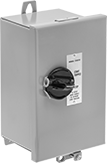 Image of Product. Switch with NEMA 12 Enclosure Rating. Front orientation. Motor Starters. Enclosed Heavy Duty Build-Your-Own Manual Motor Starters, NEMA 12 Enclosure Rating.