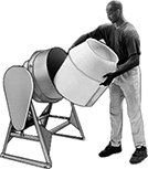 Image of ProductInUse. Front orientation. Rotating-Drum Mixers. Easy-Pour Rotating-Drum Mixers with Removable Liner.
