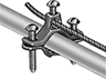 Image of ProductInUse. Front orientation. Grounding Clamps. Grounding Pipe Clamps, For 1 Wire.