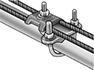 Image of ProductInUse. Front orientation. Grounding Clamps. Grounding Pipe Clamps, For 2 Wires.