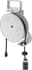 Image of Product. Swing Out-Mount with Socket. Front orientation. Socket. Harsh Environment Automatic-Wind Extension Cord Reels , Swing-Out Mounting Bracket.