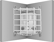 Image of ProductInUse. Corner Mount Guard Shown Installed. Front orientation. Light Switch Sensor Guards. Wall-Mount Light Switch Sensor Guards, Corner Mount.