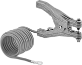 Image of Product. Retracting Cable with Two Connections. Front orientation. Bonding and Grounding Clamps. Bonding and Grounding Clamps with Cable.