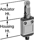 Image of Attribute. Style F. Front orientation. Contains Annotated. Limit Switches. Low-Profile Limit Switches, Roller Lever Actuator, Style F.