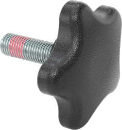 Image of Product. Front orientation. Vibration-Resistant Knob, Five Arm Grip, 57 mm Head Diameter, M10 Threaded Stud.