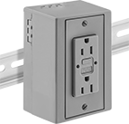 Image of ProductInUse. Female Receptacle. Front orientation. Power Connectors. DIN-Rail-Mount Straight-Blade Connectors, GFCI Female Receptacles, Duplex.