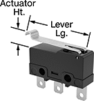 Image of Attribute. Front orientation. Contains Annotated. Snap-Acting Switches. Subminiature Snap-Acting Switches, Simulated Roller Lever Actuator Style.
