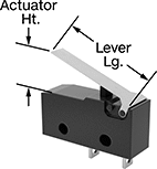 Image of Attribute. Front orientation. Contains Annotated. Snap-Acting Switches. Subminiature Snap-Acting Switches, Lever Actuator Style.