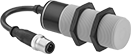 Image of Product. With Plug and Cable. Front orientation. 4" Long Cable Lead. DC Universal-Object Proximity Sensors.