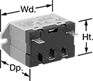 Image of Product. 4 Terminals. Front orientation. Contains Annotated. Relays. Spade-Terminal Relays, 1 Circuit Controlled, 2.7" Wide, 1.9" Deep.