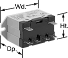 Image of Product. 6 Terminals. Front orientation. Contains Annotated. Relays. Spade-Terminal Relays, 2 Circuits Controlled, 2.7" Wide, 1.9" Deep.