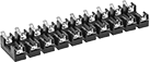 Image of Product. For 10 Fuses, 40° Elbow Quick-Disconnect Terminal Wire Connection. Front orientation. Fuse Blocks. Fuse Blocks for Glass-Tube and Ceramic-Tube Fuses, For 10 Fuses, Quick-Disconnect-Terminal Wire Connection, 40° Elbow Quick-Disconnect Tab.