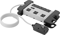 Image of Product. With Eight Outlets. Front orientation. Total of 8 Outlets. GFCI Outlet Strips, 90° Elbow End.
