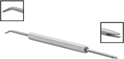 Image of Product. 45° Angled Tip × Fork Tip. Front orientation. Contains Inset. Picks. Solder-Repelling Picks, 45° Angled Tip × Fork Tip, Straight Handle.