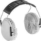 Image of ProductInUse. Front orientation. Earmuff and Headset Covers. Disposable Earmuff and Headset Covers, For Ear Cushions.