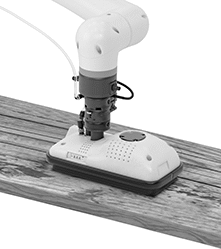 Image of ProductInUse. Shown with Robot Arm (Not Included). Front orientation. Vacuum Lifters. Robot-Ready Large-Area Vacuum Lifters , Lifters with EPDM Foam Pads.