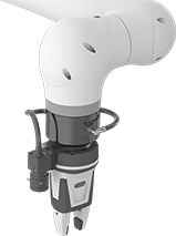 Image of ProductInUse. Aluminum Mount on Robot Arm (Sold Separately). Front orientation. Robot Tool Mounts. Robot Tool Mounts for Machine Vision Cameras, Black Aluminum.