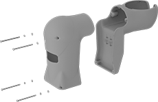 Image of Product. Front orientation. Exploded view. Robot Tool Mounts. Robot Tool Mounts for Machine Vision Cameras, Gray Nylon.