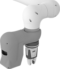 Image of ProductInUse. Nylon Mount on Robot Arm (Sold Separately). Front orientation. Robot Tool Mounts. Robot Tool Mounts for Machine Vision Cameras, Gray Nylon.