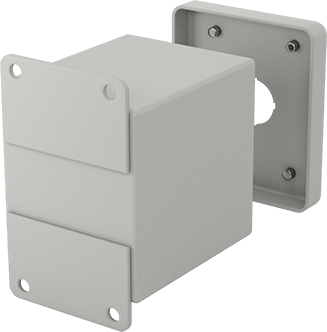 Image of Product. Back orientation. Dust-Tight Enclosure for 22 mm Push-Button, with Lift-Off Cover, 1 Hole, 3-1/2" x 3-3/4".