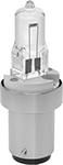 Image of ProductInUse. Shown with Bulb Installed. Top orientation. Light Socket Adapters. Bi-Pin Socket Adapters for Bayonet Base Sockets.