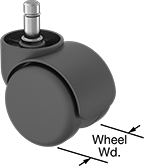 Image of Product. Swivel with Grip Ring, Plastic Hood, Automatic Brake, and Oversized Neck. Front orientation. Contains Annotated. Hard. Light Duty Furniture Friction-Grip Stem Casters with Nylon Wheels, Grip-Ring Stem, Oversized Neck, Swivel with Automatic Brake, Plastic Hood.