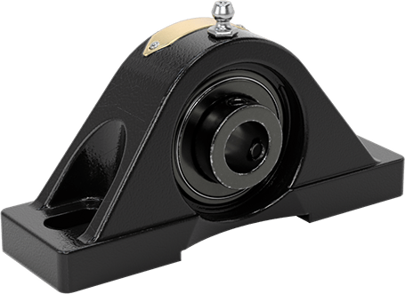 Image of Product. Front orientation. Mounted Steel Ball Bearing with Cast Iron Housing, for 5/8" Shaft Diameter, with Set Screw.