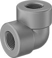 Image of Product. Female. Front orientation. Pipe and Fittings. High-Pressure Galvanized Iron and Steel Threaded Pipe Fittings, 90° Elbow Connectors, Threaded Fitting Connection, Female.
