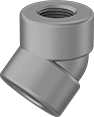 Image of Product. Female. Front orientation. Pipe and Fittings. High-Pressure Galvanized Iron and Steel Threaded Pipe Fittings, 45° Elbow Connectors, Threaded Fitting Connection, Female.