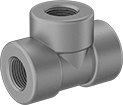 Image of Product. Female. Front orientation. Pipe and Fittings. High-Pressure Galvanized Iron and Steel Threaded Pipe Fittings, Tee Connectors, Threaded Fitting Connection, Female.