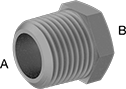 Image of Product. Male × Female. Front orientation. Contains Annotated. Pipe and Fittings. High-Pressure Galvanized Iron and Steel Threaded Pipe Fittings, Bushing Straight Reducing Adapters, Male, Threaded Fitting Connection, Female, Hex Body.