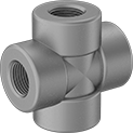 Image of Product. Female. Front orientation. Pipe and Fittings. High-Pressure Galvanized Iron and Steel Threaded Pipe Fittings, Cross Connectors, Threaded Fitting Connection, Female.