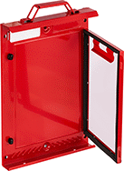 Image of Product. Documents with Handle. Front orientation. Lockout Procedure Stations. Documents, Powder-Coated 430 Stainless Steel, Handle.