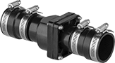 Image of Product. Front orientation. Sump Pump Backflow-Prevention Valves. Sump Pump Backflow-Prevention Valves with Clamps.