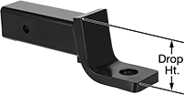 Image of Product. (Shown in Drop Position). Front orientation. Contains Annotated. Hitch Inserts. Hitch Inserts, Height Adapters for Hitch Balls.
