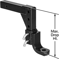 Image of Product. (Shown in Drop Position). Front orientation. Contains Annotated. Hitch Inserts. Hitch Inserts, Height Adjusting Adapters for Hitch Balls.
