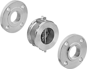 Image of System. Shown with Flanges (Not Included). Front orientation. Contains MultipleImages. Check Valves. Flange-Mount Check Valves for Oil and Fuel.