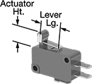 Image of Attribute. Front orientation. Contains Annotated. Snap-Acting Switches. Miniature Snap-Acting Switches, Roller Lever Actuator Style.