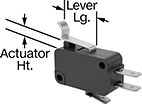 Image of Attribute. Bottom orientation. Contains Annotated. Snap-Acting Switches. Miniature Snap-Acting Switches, Simulated Roller Lever Actuator Style.
