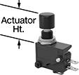 Image of Attribute. Push-Button Actuator Style. Bottom orientation. Contains Annotated. Snap-Acting Switches. Miniature Snap-Acting Switches, Push Button Actuator, For 7/16" Diameter Panel Cutouts.