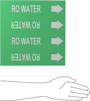 Image of Product. Side1 orientation. Contains SizingReference. Snap-on Pipe Marker, for OD 2-3/8" - 3-1/4", 12" Length, Ro Water.