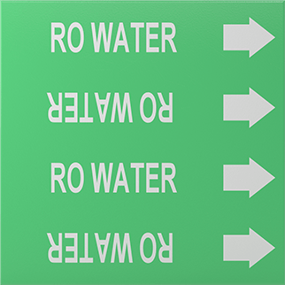 Image of Product. Front orientation. Snap-on Pipe Marker, for OD 2-3/8" - 3-1/4", 12" Length, Ro Water.