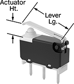 Image of Product. Lever. Top orientation. Contains Annotated. Snap-Acting Switches. Ultra-Miniature Snap-Acting Switches, Lever Actuator Style.