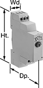 Image of Product. Front orientation. Contains Annotated. Timer Relays. Solid State DIN-Rail Mount Timer Relays.
