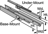 Image of Product. Front orientation. Contains Annotated. Drawer Slides. Heavy Duty Base- and Under-Mount Drawer Slides.