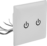 Image of Product. White ABS Switch for 2 Gang. Front orientation. For 2 Gang Outlet Box Designation. Easy-Clean Touch Light Switches, White ABS.
