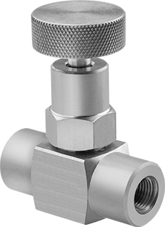 Image of Product. Style A. Front orientation. High-Pressure Precision Flow-Adjustment Valve, Metal-to-Metal Seat, Brass Body, 1/8 NPT Female x Female.