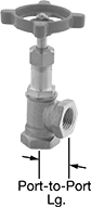 Image of Product. Front orientation. Contains Annotated. Flow-Adjustment Valves. Threaded Precision Flow-Adjustment Valves for Steam, Bronze Body—90° Elbow.